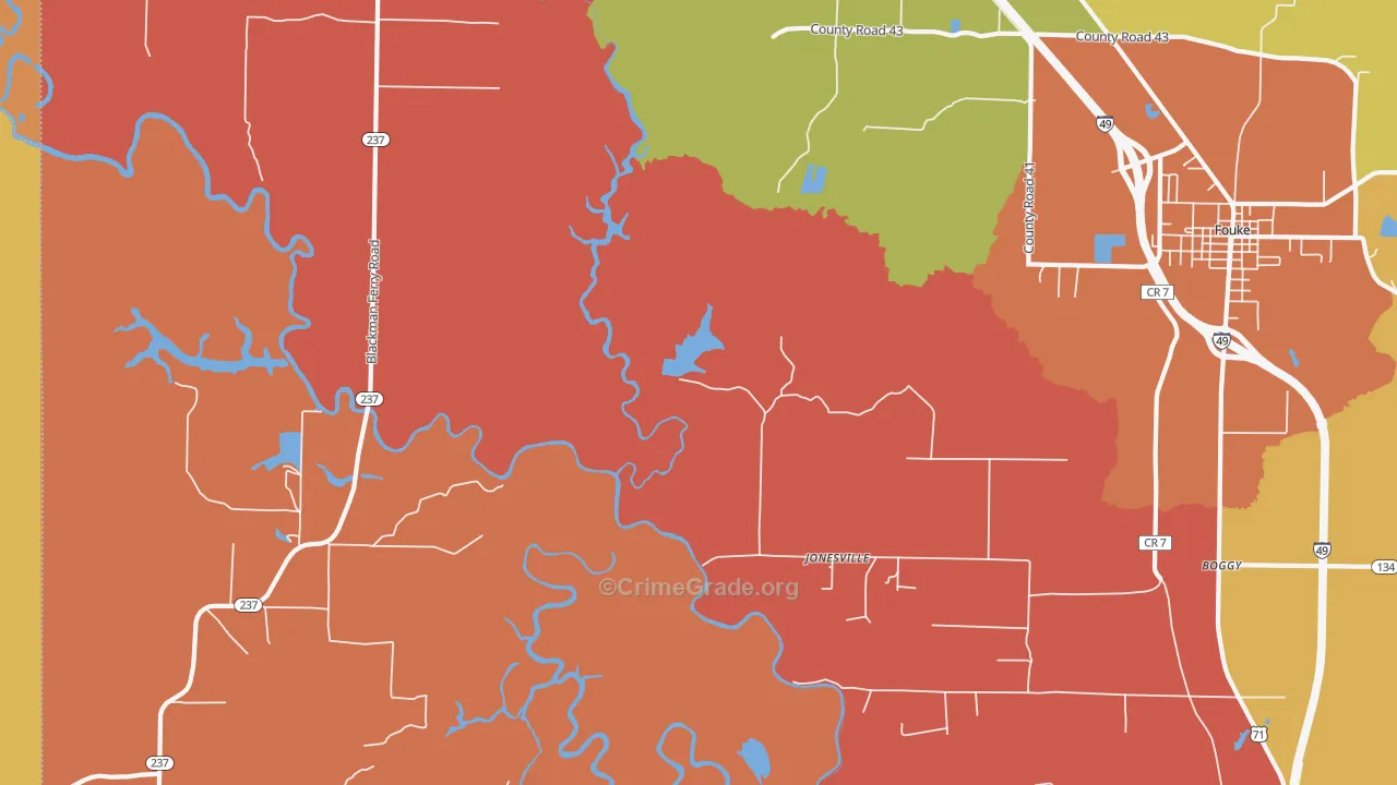 Jonesville, AR Map of Arson Rates