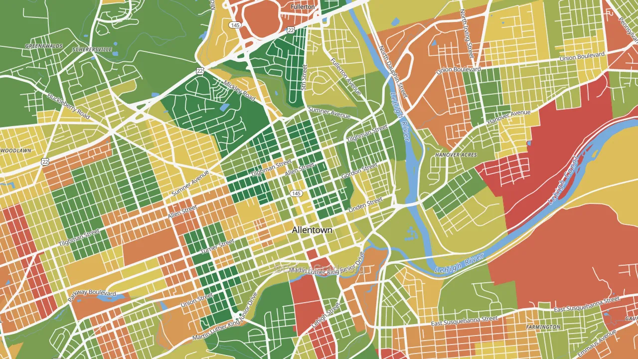 Jordan Heights, Allentown, PA Map of Arson Rates