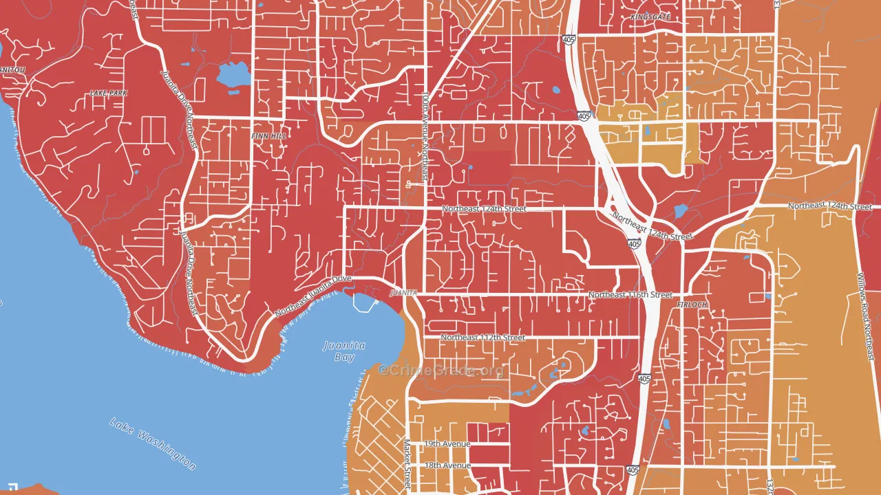 Juanita, Kirkland, WA Map of Arson Rates