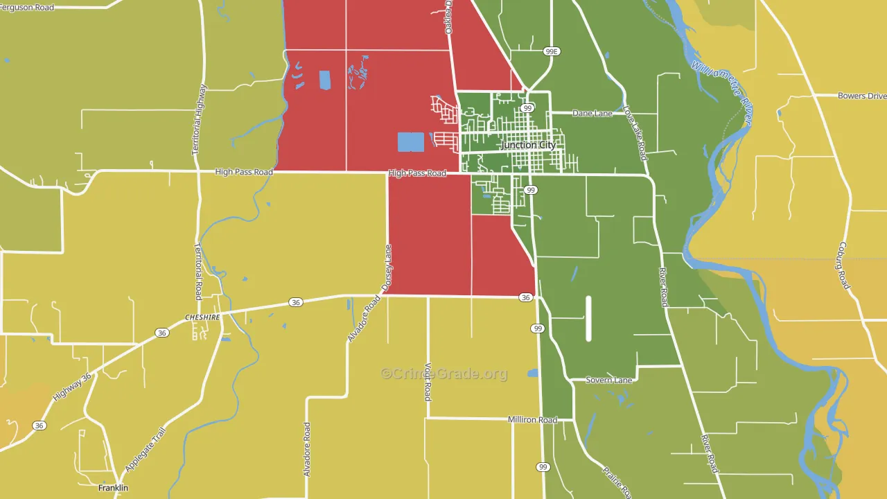 Junction City, OR Map of Arson Rates
