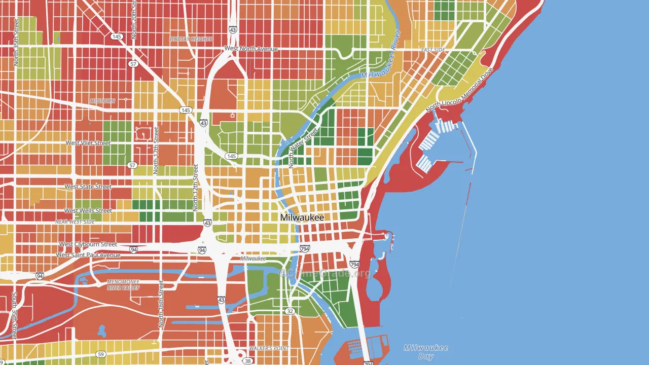 Juneau Town, Milwaukee, WI Map of Arson Rates