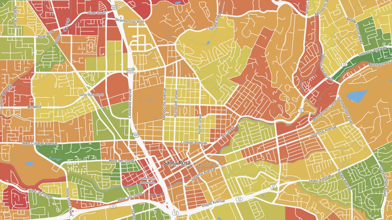Junior College Neighborhood Assc., Santa Rosa, CA Map of Arson Rates