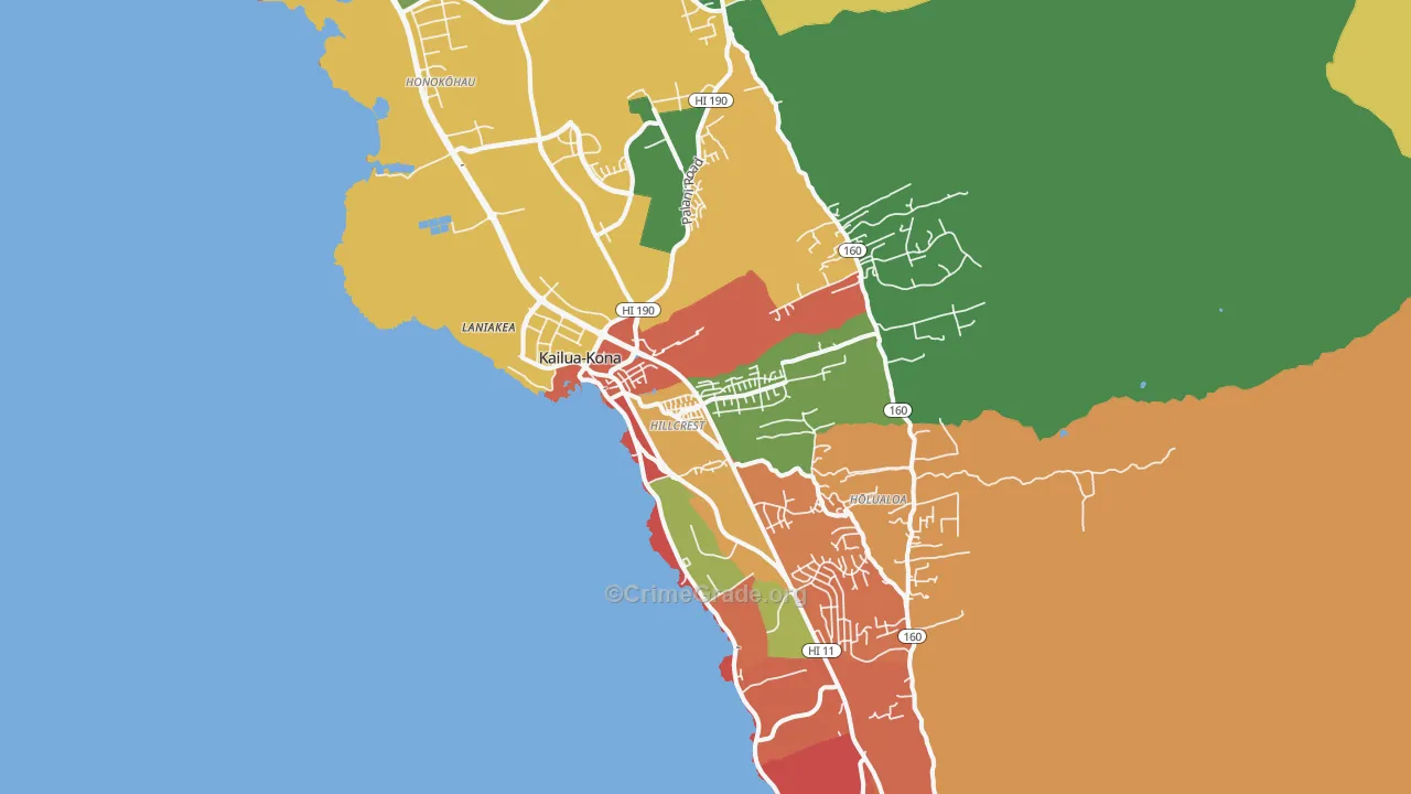 Kailua Kona, Kailua-Kona, HI Map of Arson Rates