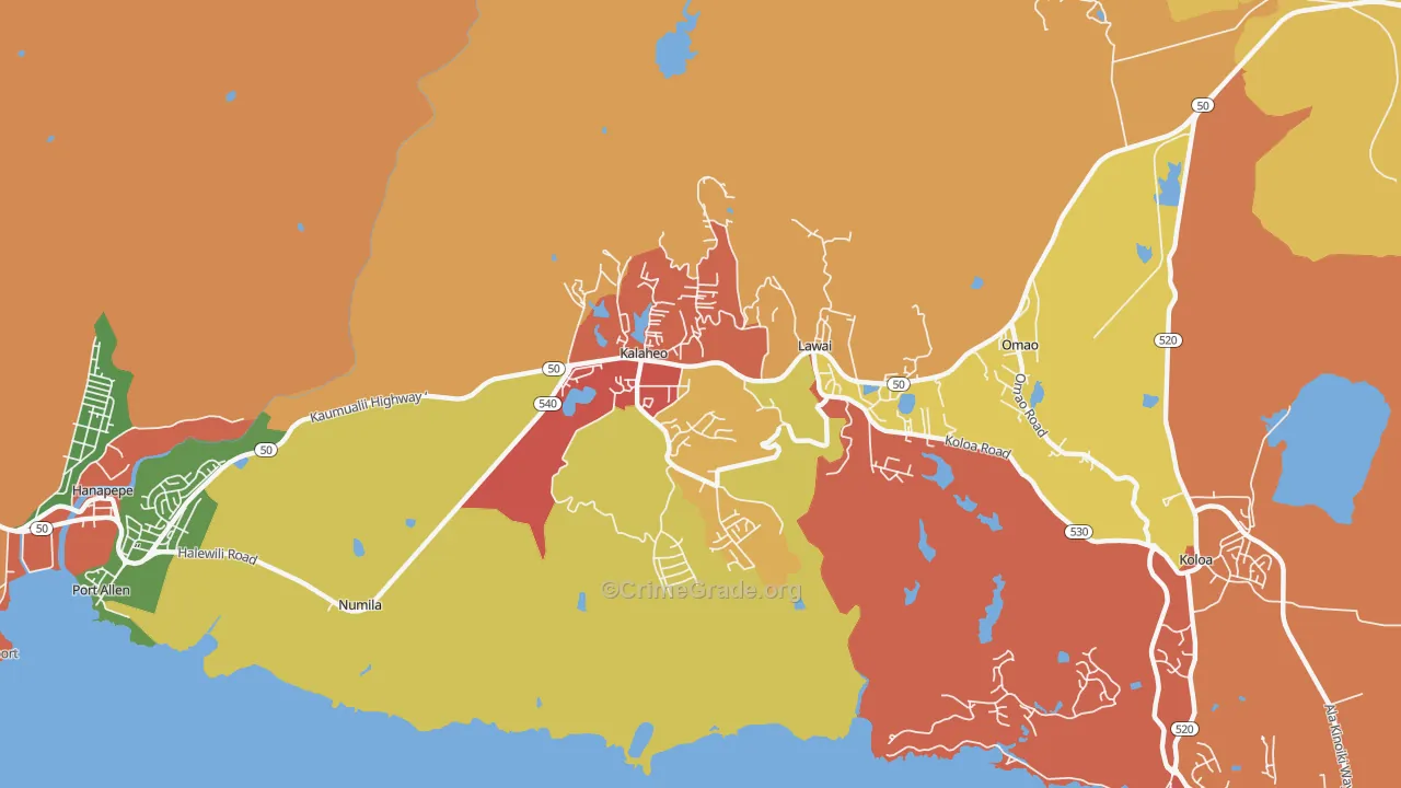 Kalaheo, HI Map of Arson Rates