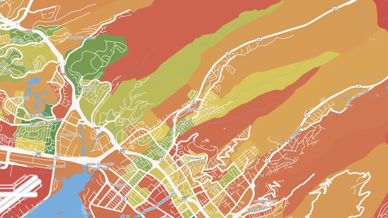 Kalihi Valley, Honolulu, HI Map of Arson Rates