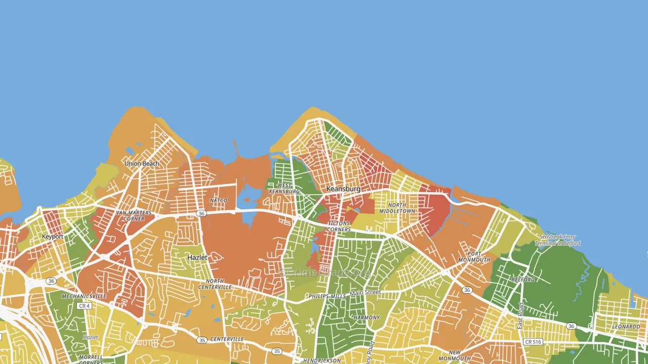 Keansburg, NJ Map of Arson Rates