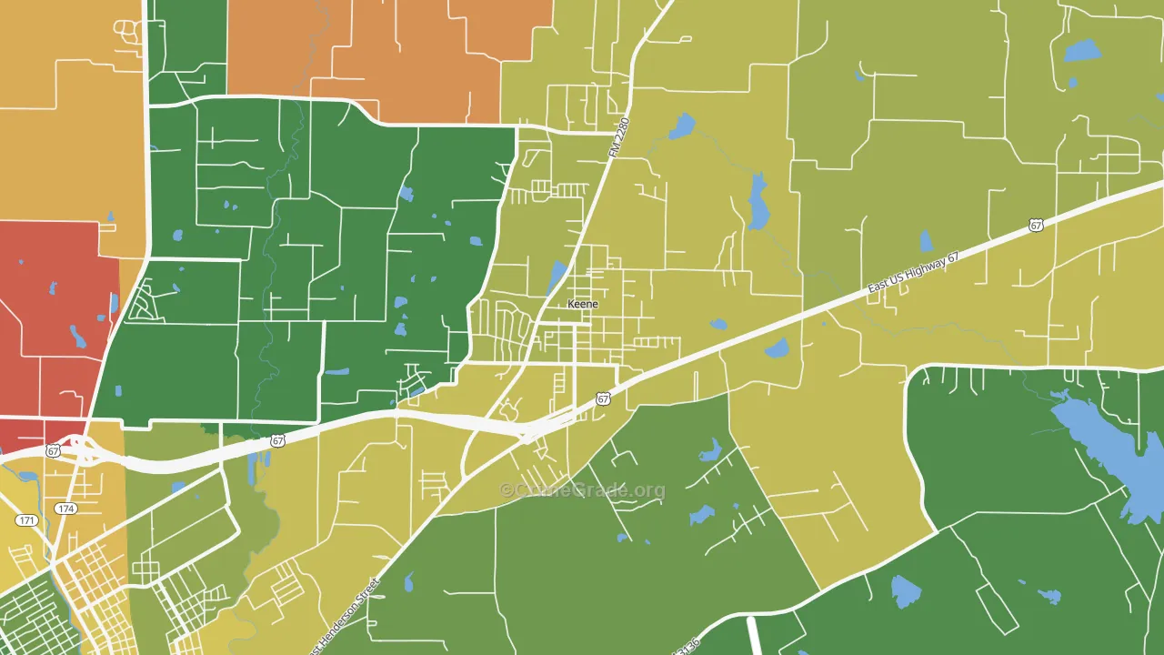 Keene, TX Map of Arson Rates