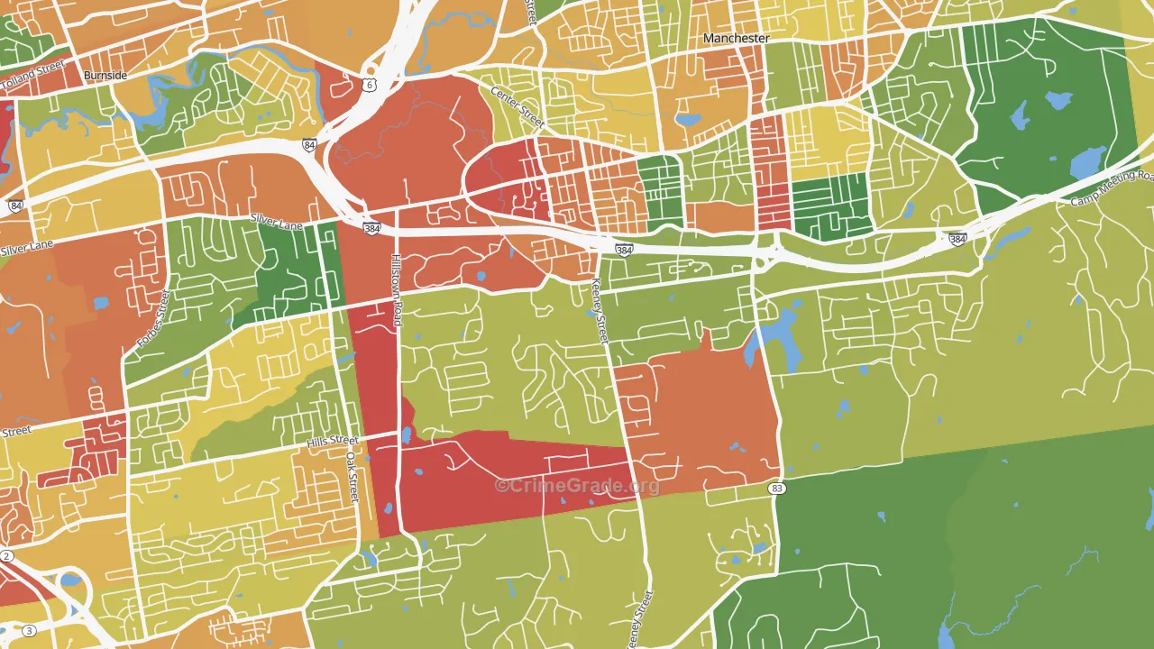 Keeney, Manchester, CT Map of Arson Rates