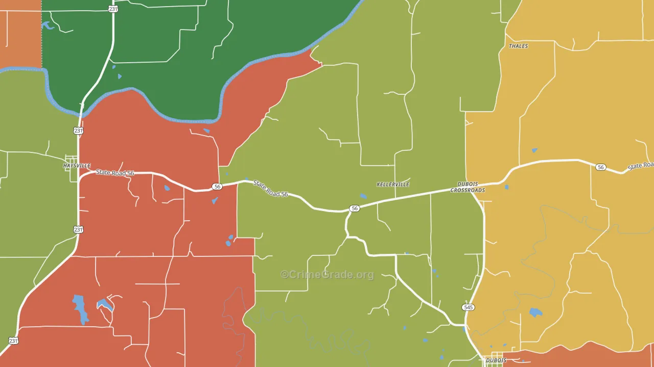 Kellerville, IN Map of Arson Rates