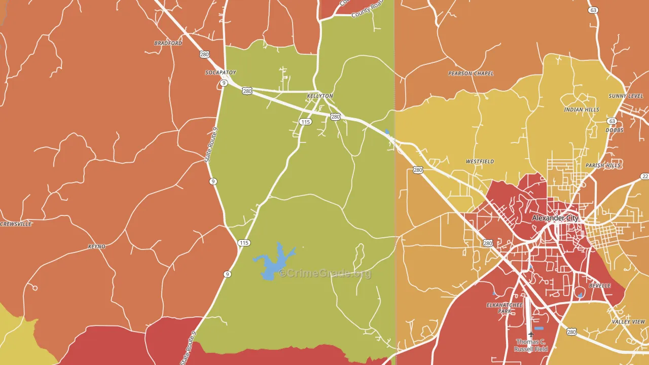 Kellyton, AL Map of Arson Rates