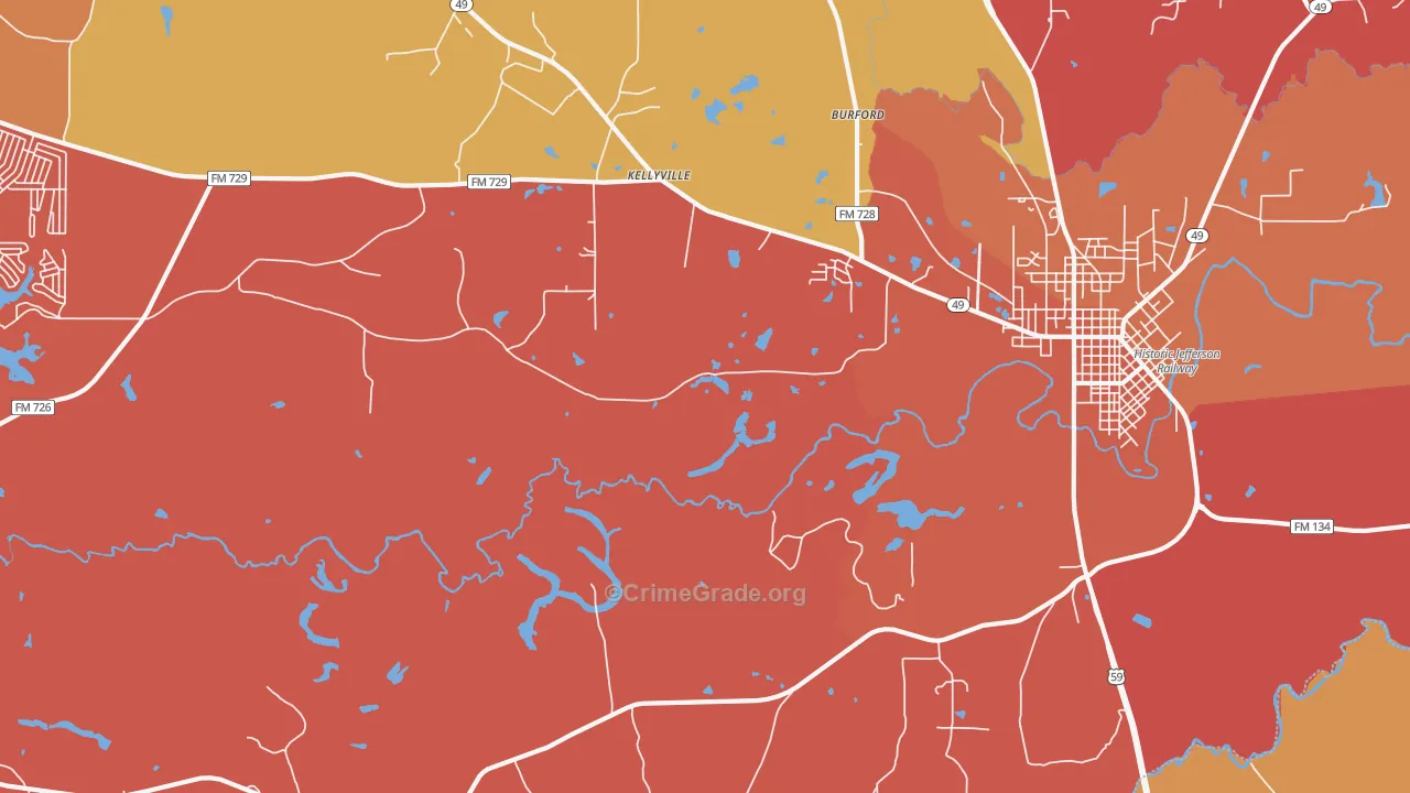 Kellyville, TX Map of Arson Rates