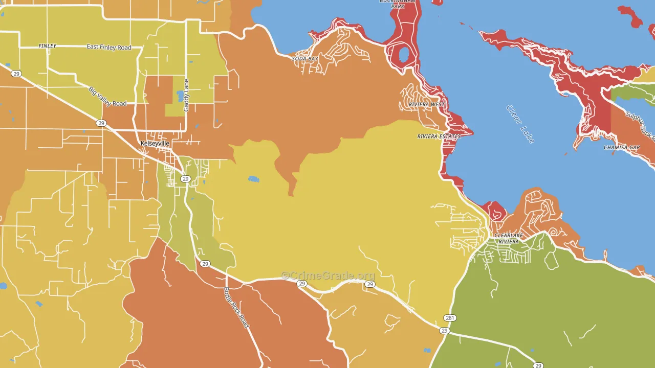 Kelseyville, CA Map of Arson Rates