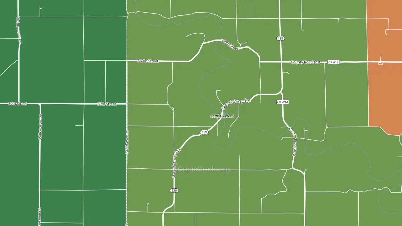 Kendallville, IA Map of Arson Rates