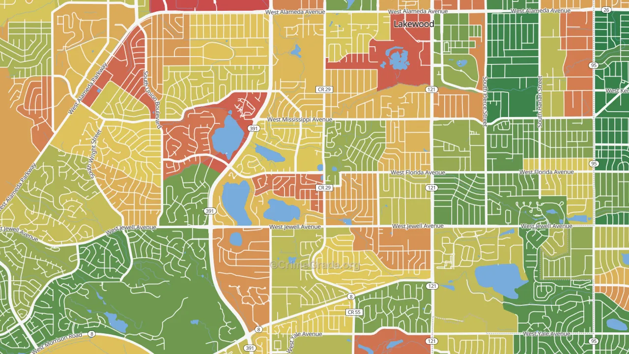Kendrick Lake, Lakewood, CO Map of Arson Rates