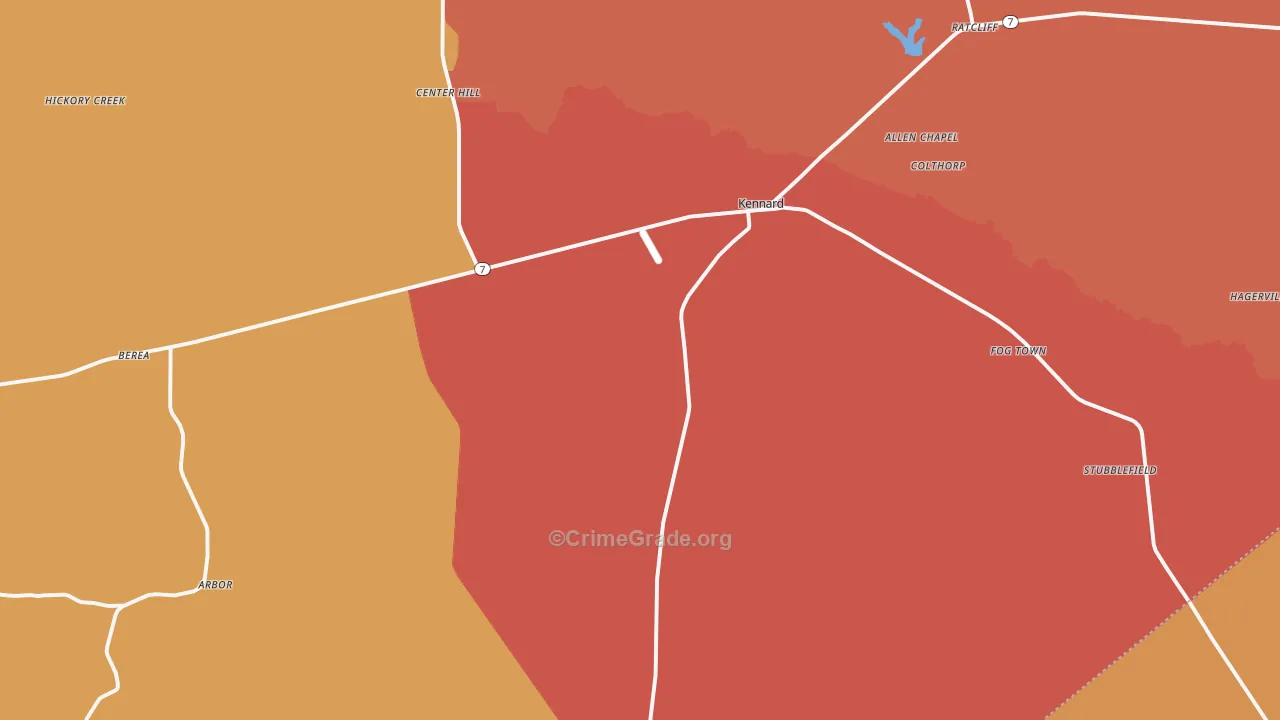 Kennard, TX Map of Arson Rates