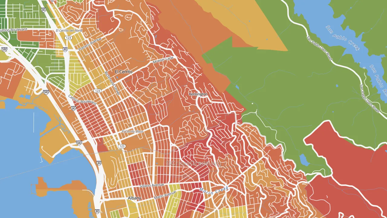 Kensington-San Francisco, Berkeley, CA Map of Arson Rates