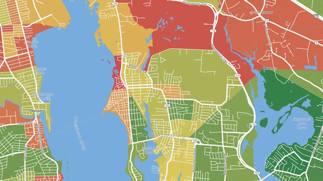 Kent Corner, Riverside, RI Map of Arson Rates