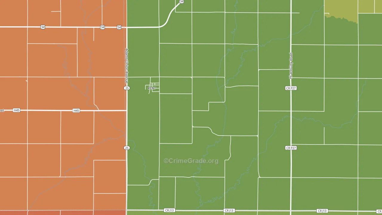 Kent, IA Map of Arson Rates