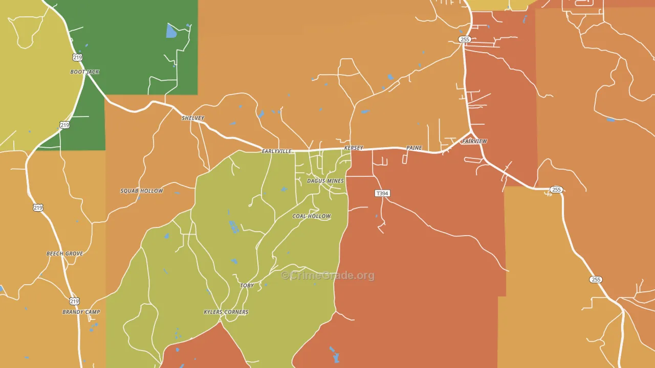 Kersey, PA Map of Arson Rates