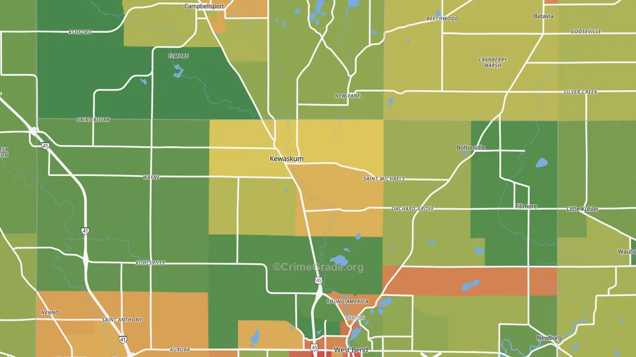 Kewaskum, WI Map of Arson Rates