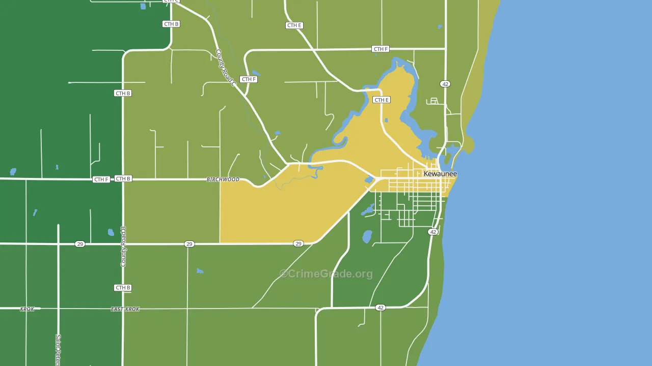 Kewaunee, WI Map of Arson Rates