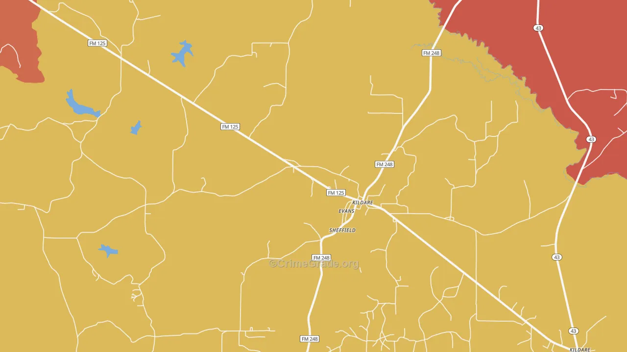 Kildare, TX Map of Arson Rates