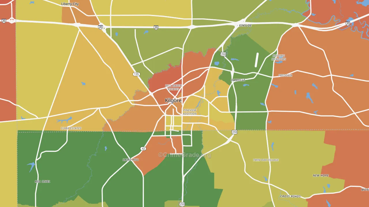 Kilgore, TX Map of Arson Rates
