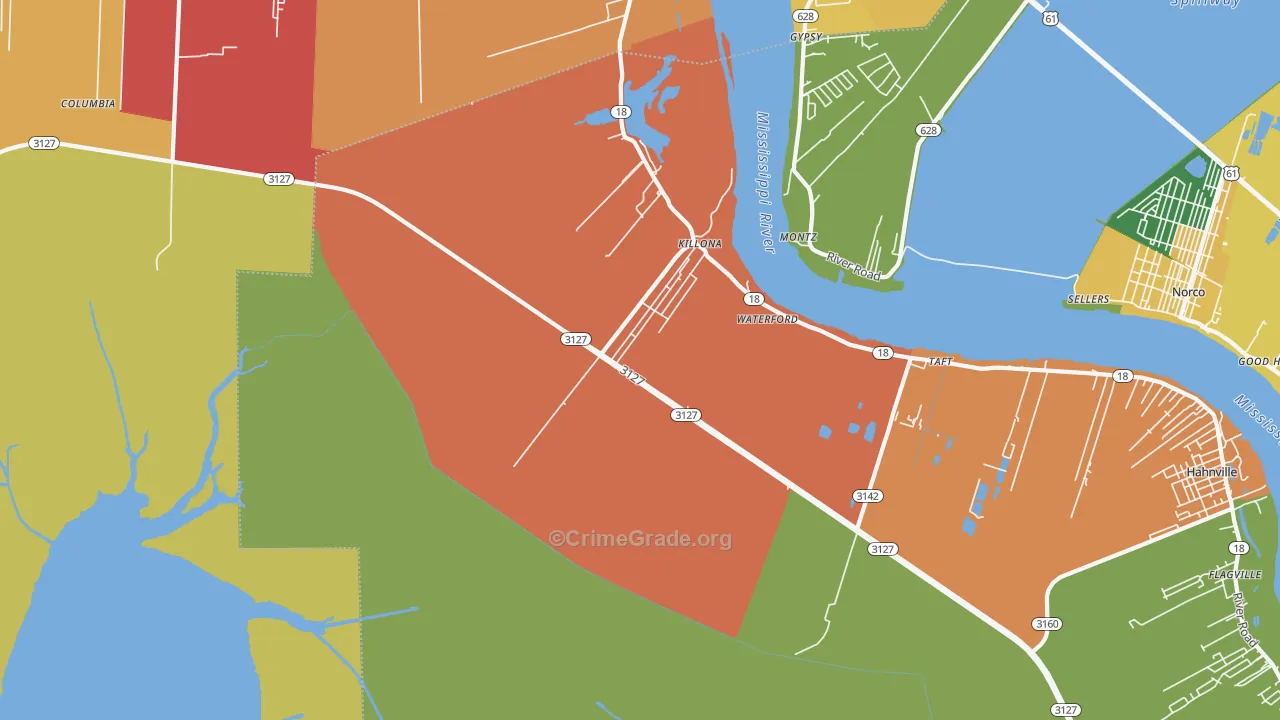 Killona, LA Map of Arson Rates