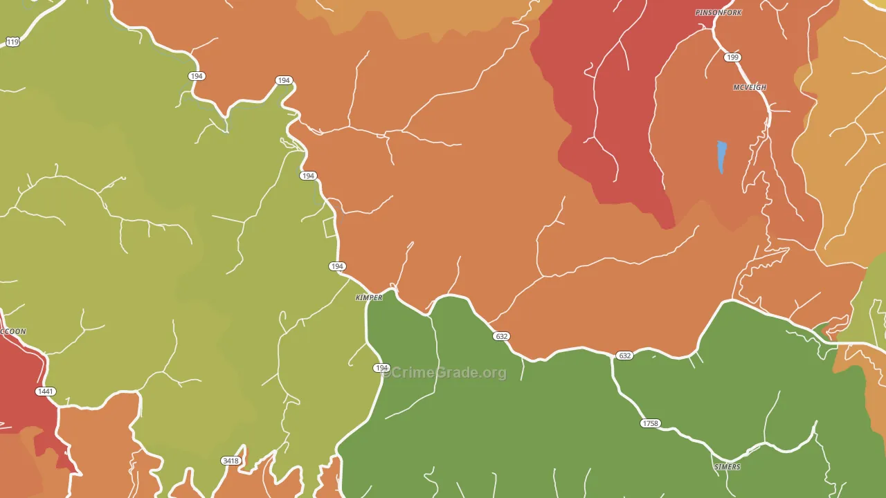 Kimper, KY Map of Arson Rates