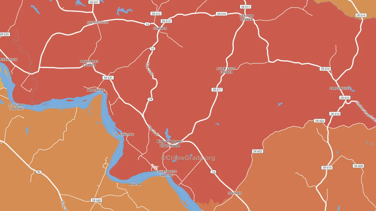 King And Queen Court House, VA Map of Arson Rates