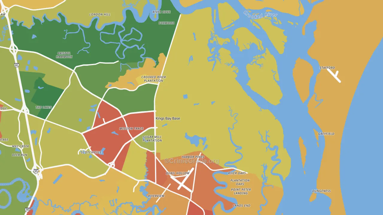 Kings Bay, GA Map of Arson Rates