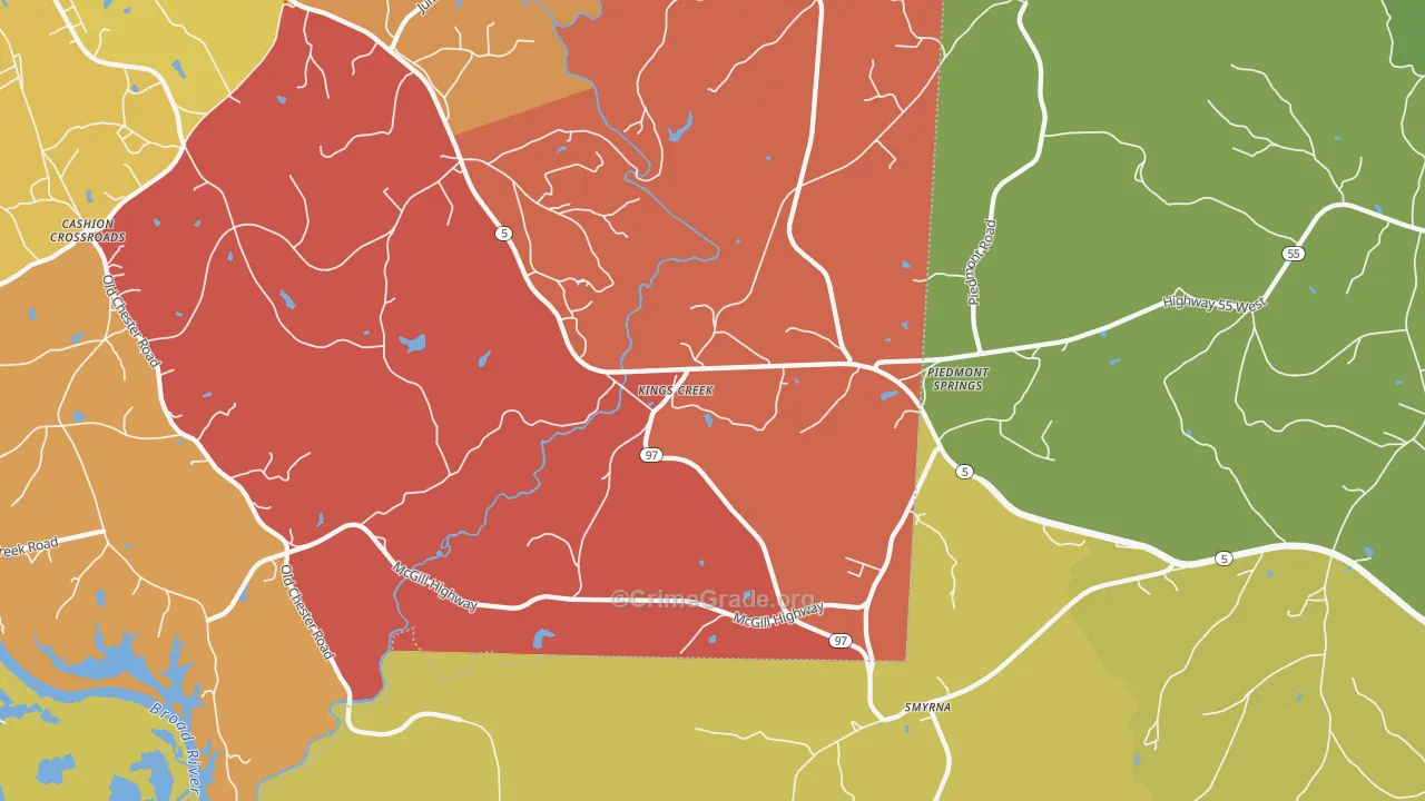 Kings Creek, SC Map of Arson Rates