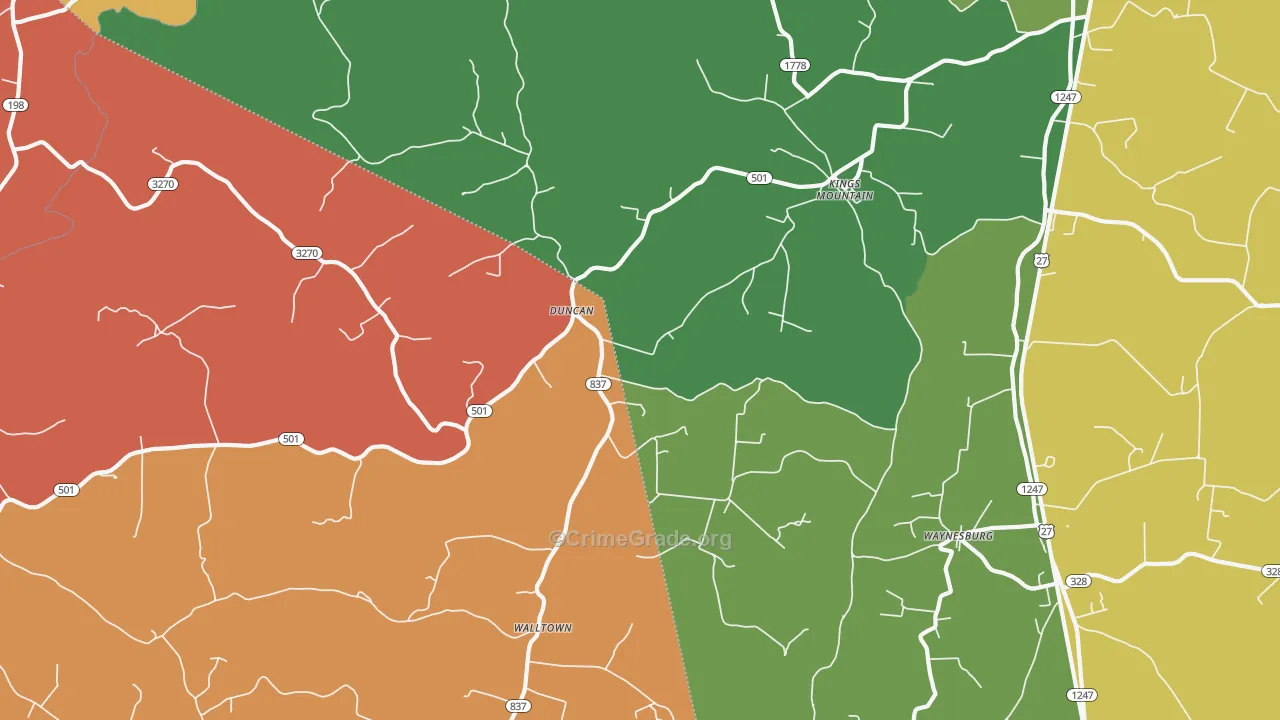 Kings Mountain, KY Map of Arson Rates