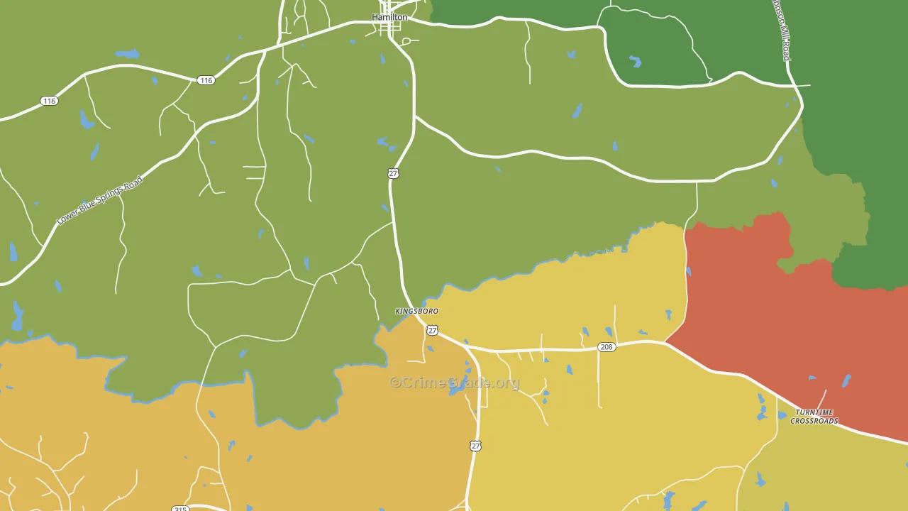 Kingsboro, GA Map of Arson Rates