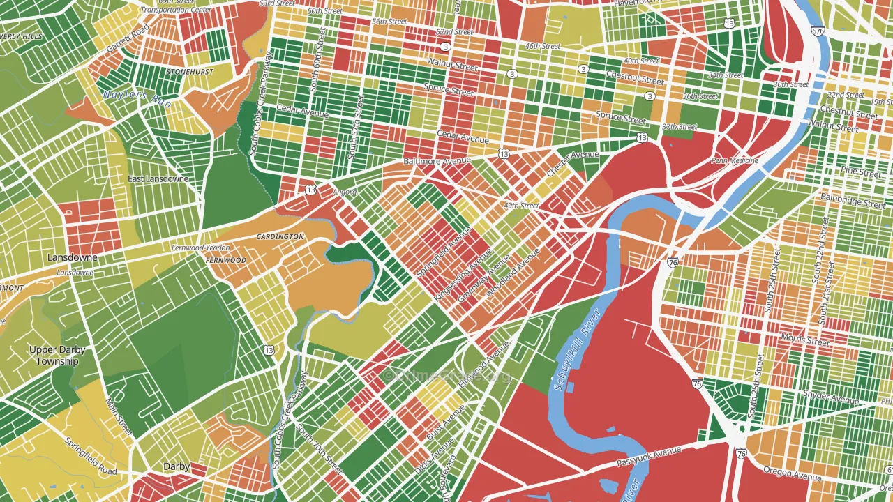 Kingsessing, Philadelphia, PA Map of Arson Rates