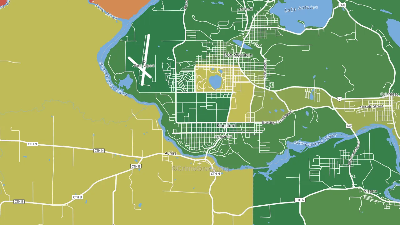 Kingsford, MI Map of Arson Rates