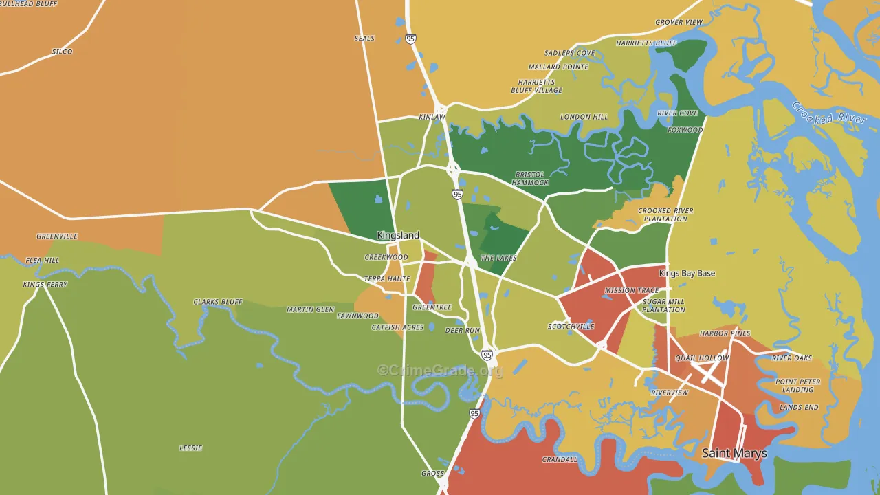 Kingsland, GA Map of Arson Rates