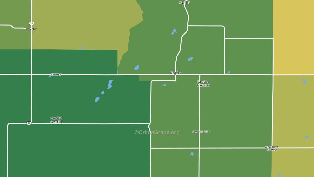 Kingsley, MI Map of Arson Rates