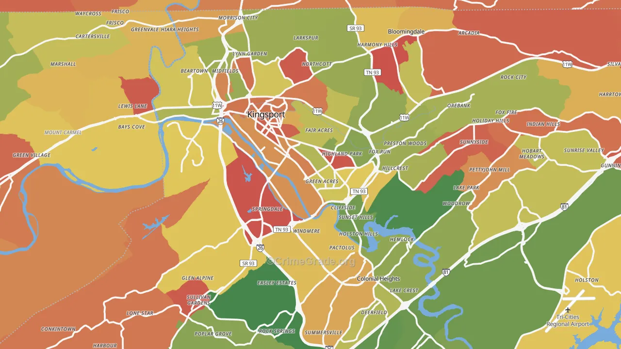 Kingsport, TN Map of Arson Rates