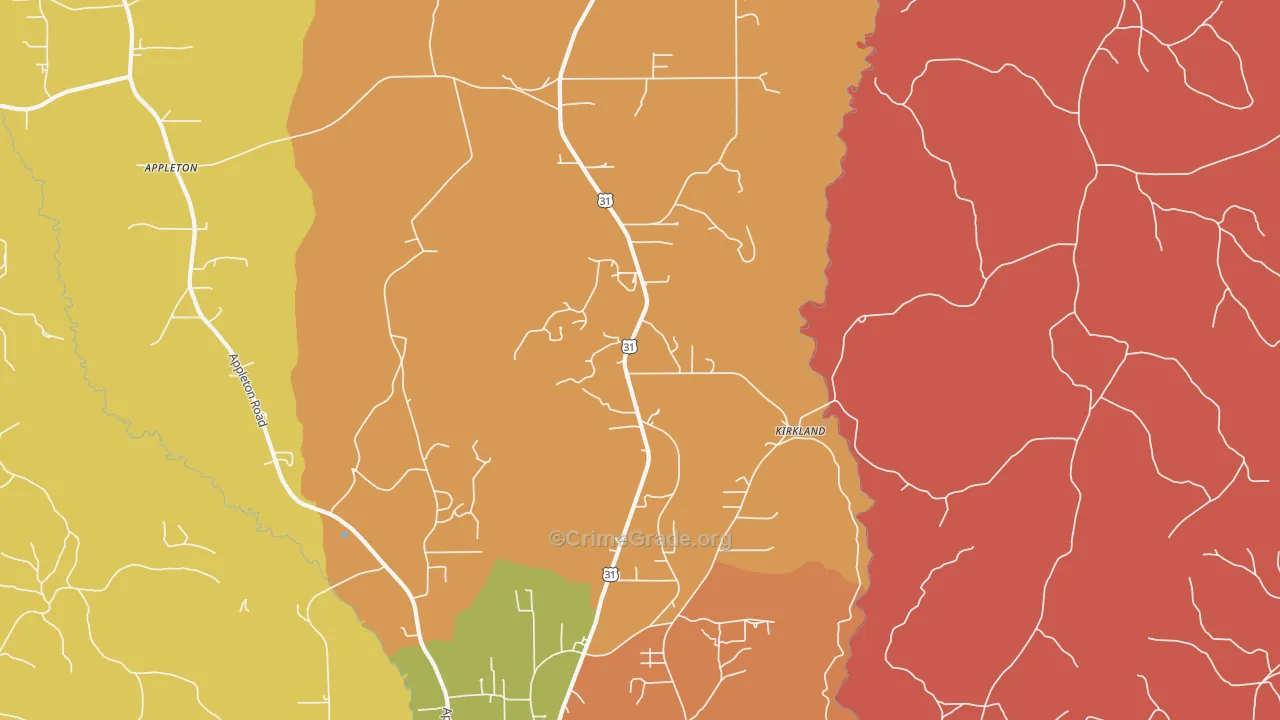 Kirkland, AL Map of Arson Rates