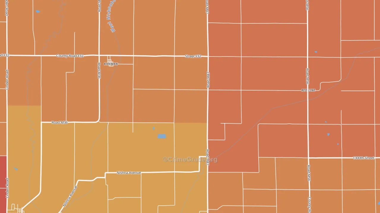 Kirkman, IA Map of Arson Rates