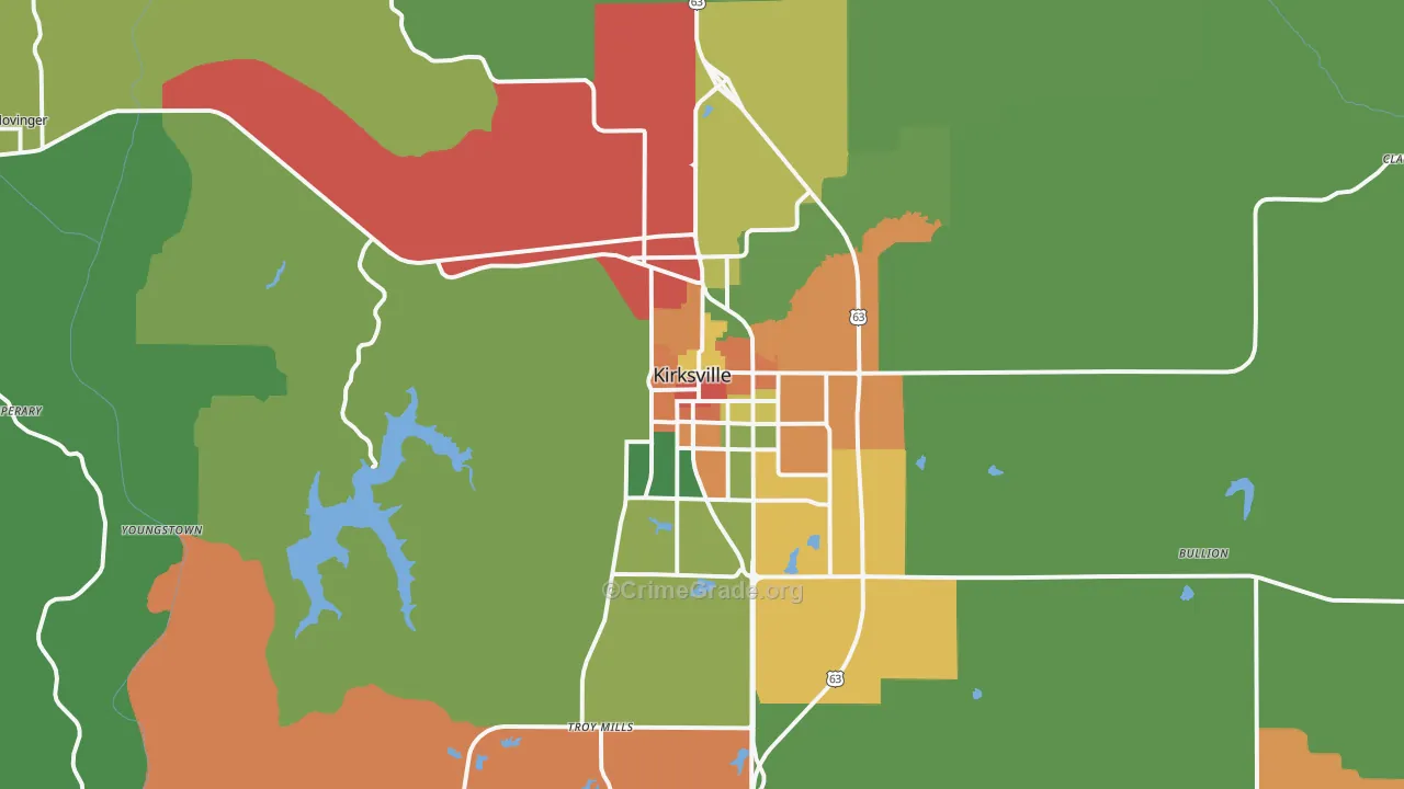 Kirksville, MO Map of Arson Rates
