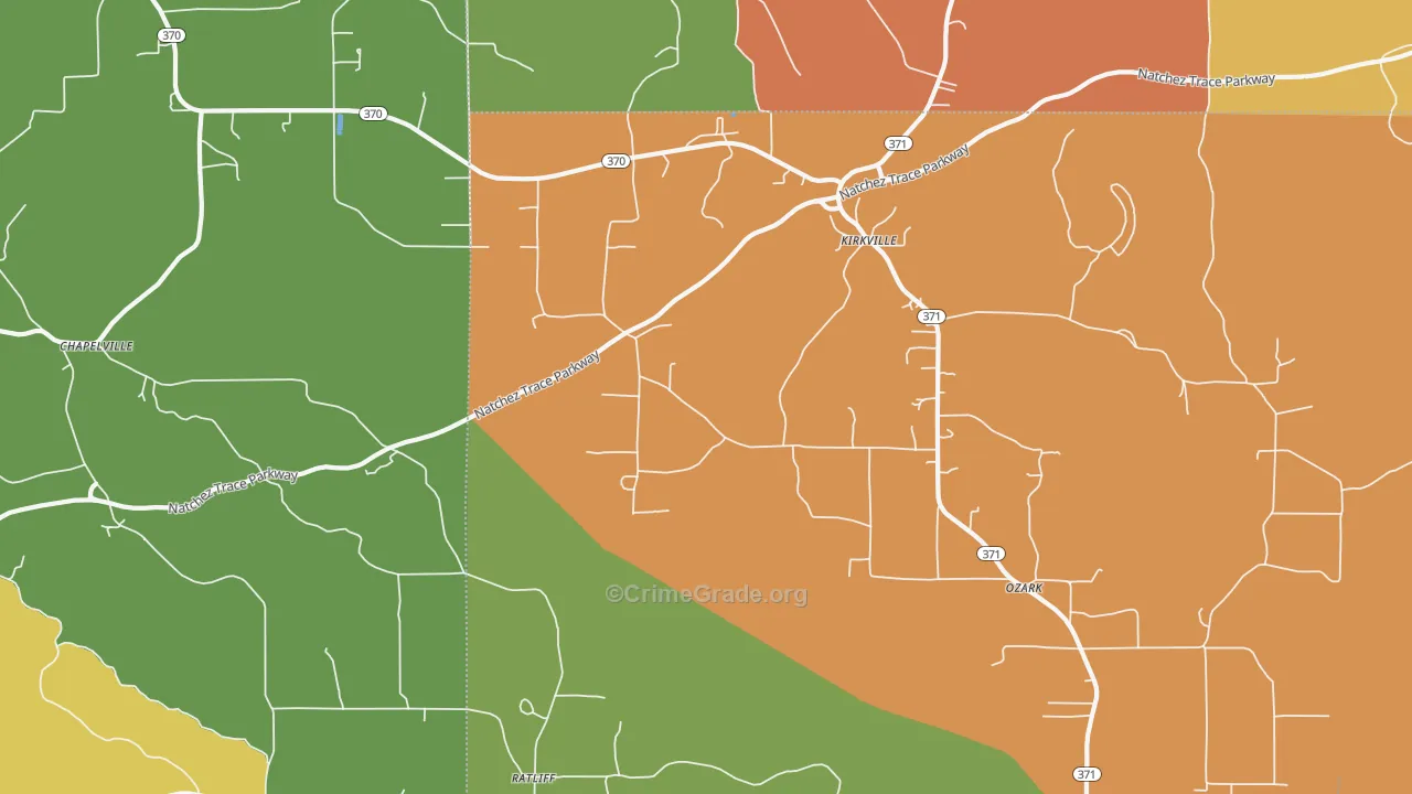 Kirkville, MS Map of Arson Rates