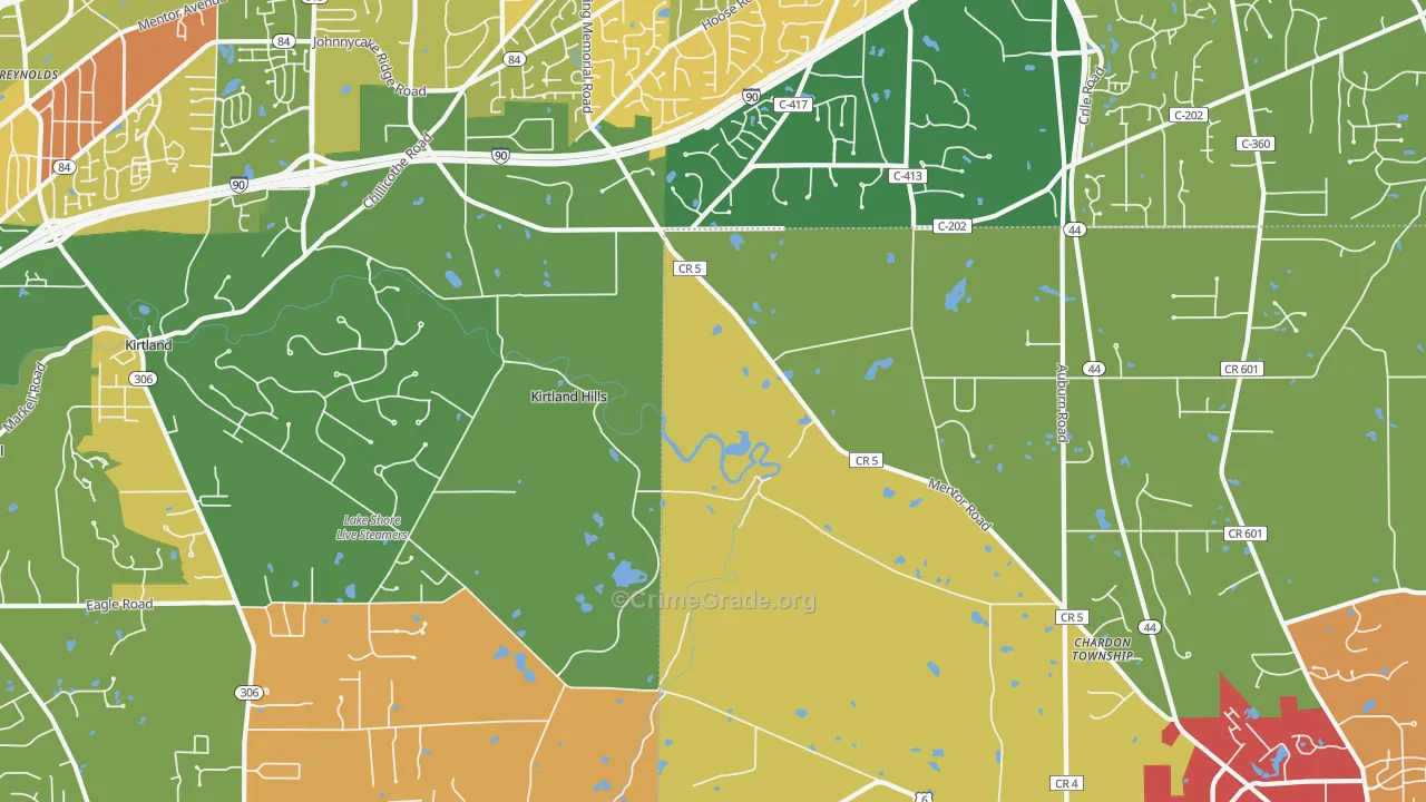 Kirtland Hills, OH Map of Arson Rates