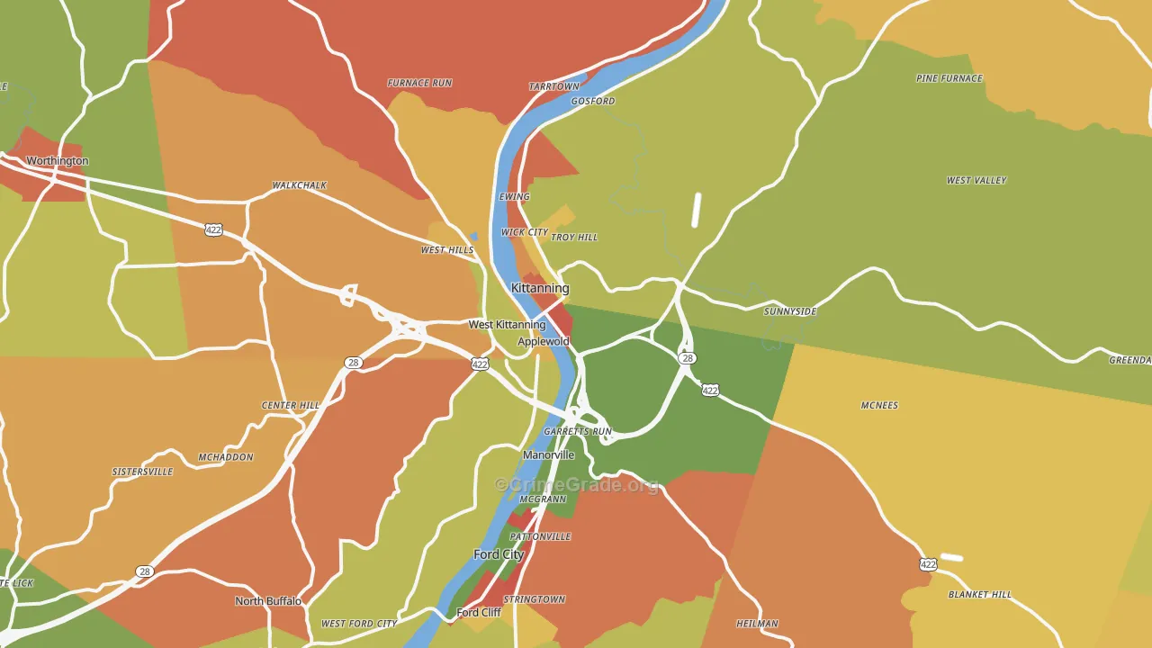 Kittanning, PA Map of Arson Rates