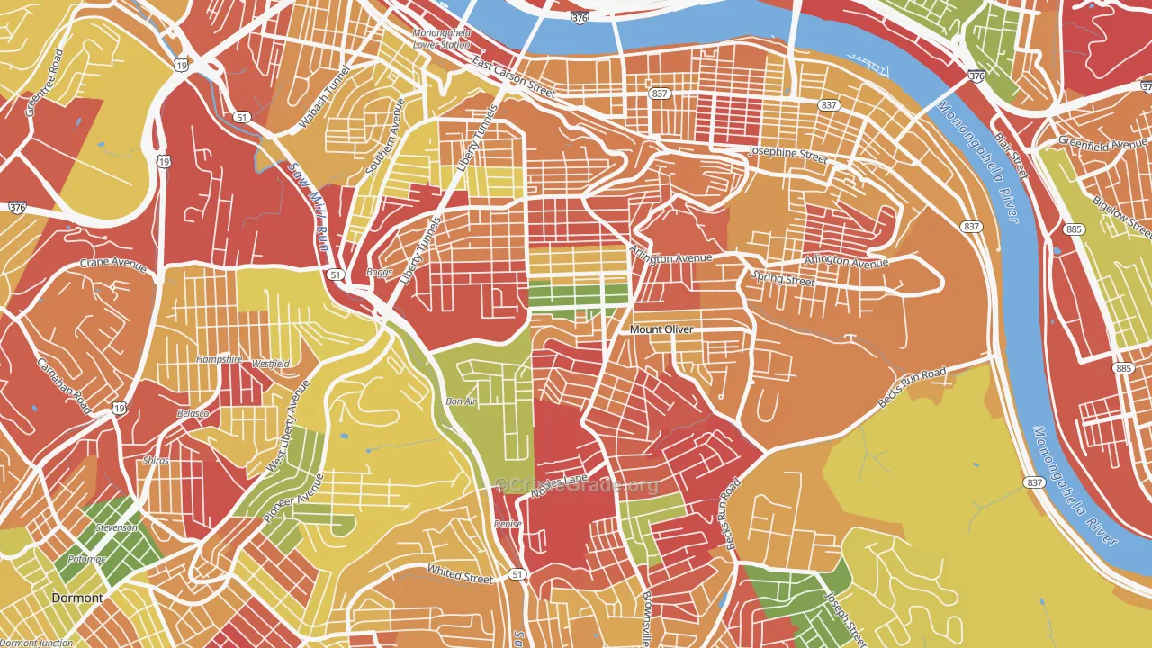Knoxville, Pittsburgh, PA Map of Arson Rates