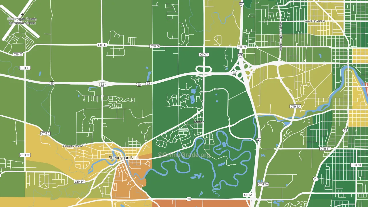 Kohler, WI Map of Arson Rates