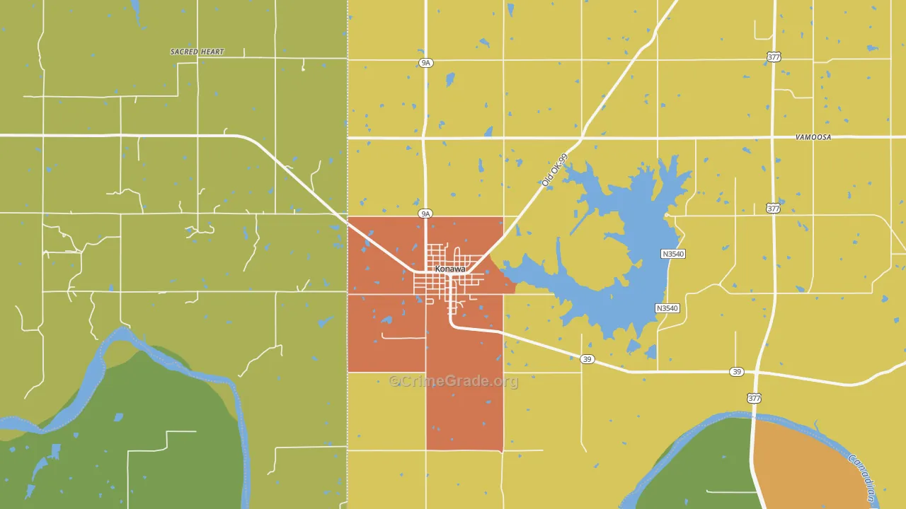 Konawa, OK Map of Arson Rates