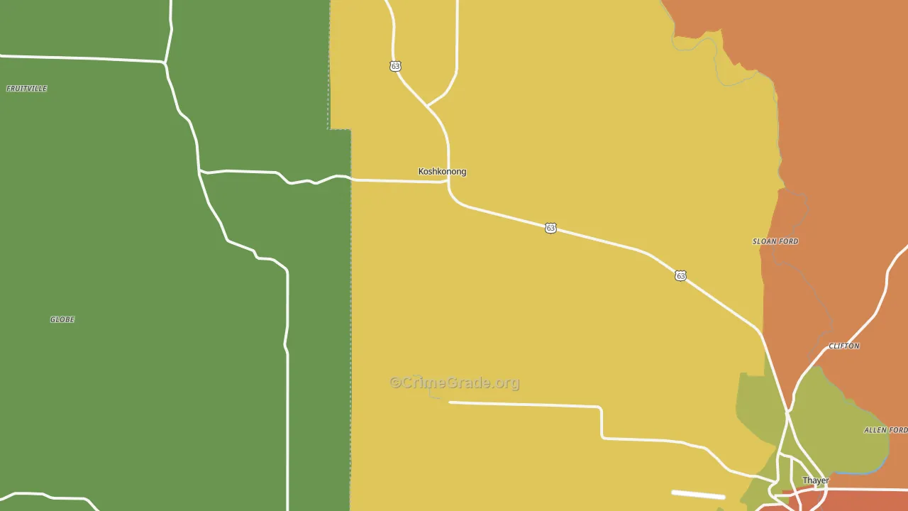 Koshkonong, MO Map of Arson Rates