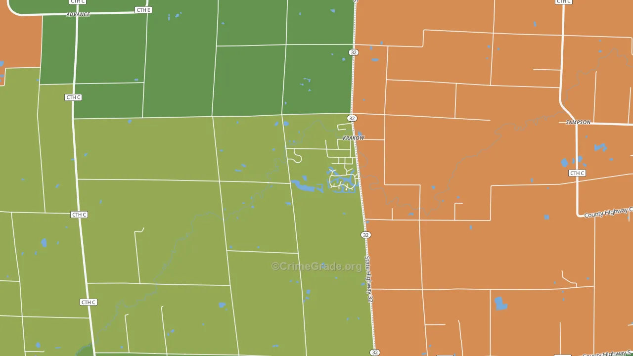 Krakow, WI Map of Arson Rates